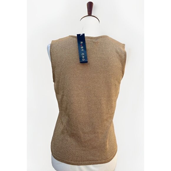 Ruby Cho Sleeveless Shimmer Gold Holiday Top RC4051 Size M Silk Blend NWT - Picture 2 of 13